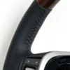 detail of toyota wood grain steering wheel